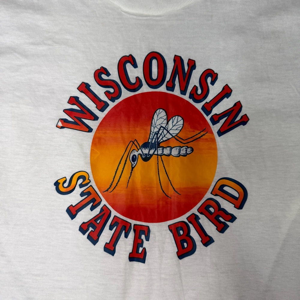 Vintage 80s 90s Wisconsin State Bird Mosquito Single Stitch T Shirt Medium Funny - Picture 2 of 6